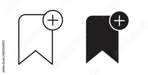 Bookmark add icons illustration, editable stroke, flat design style isolated on white