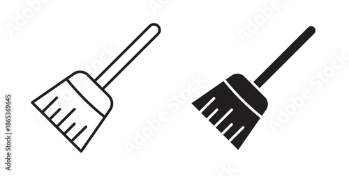 Broom icons illustration, editable stroke, flat design style isolated on white