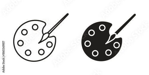 Brush and Palette icons illustration, editable stroke, flat design style isolated on white