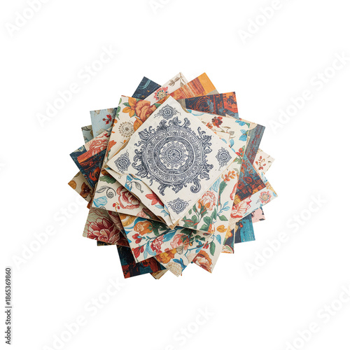 Colorful Stack of Patterned Papers on a Table in a Craft Studio During Afternoon