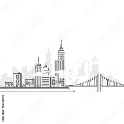 Foggy city skyline with bridge in grayscale for Blue Monday urban loneliness themes