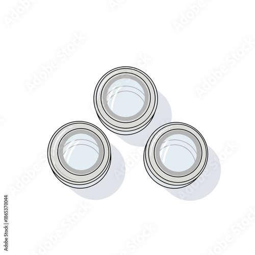 Realistic top view of three upside-down transparent glasses – vector kitchenware icon for food and drink designs
