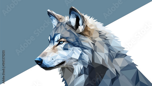 Stunning geometric wolf portrait in shades of blue and grey