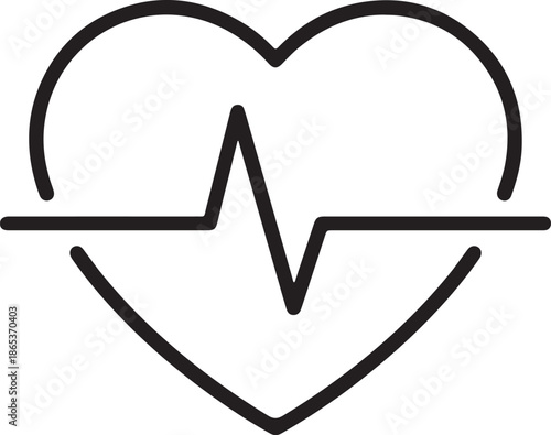A heart outline contains a clear, flat line with a central heartbeat peak and valley