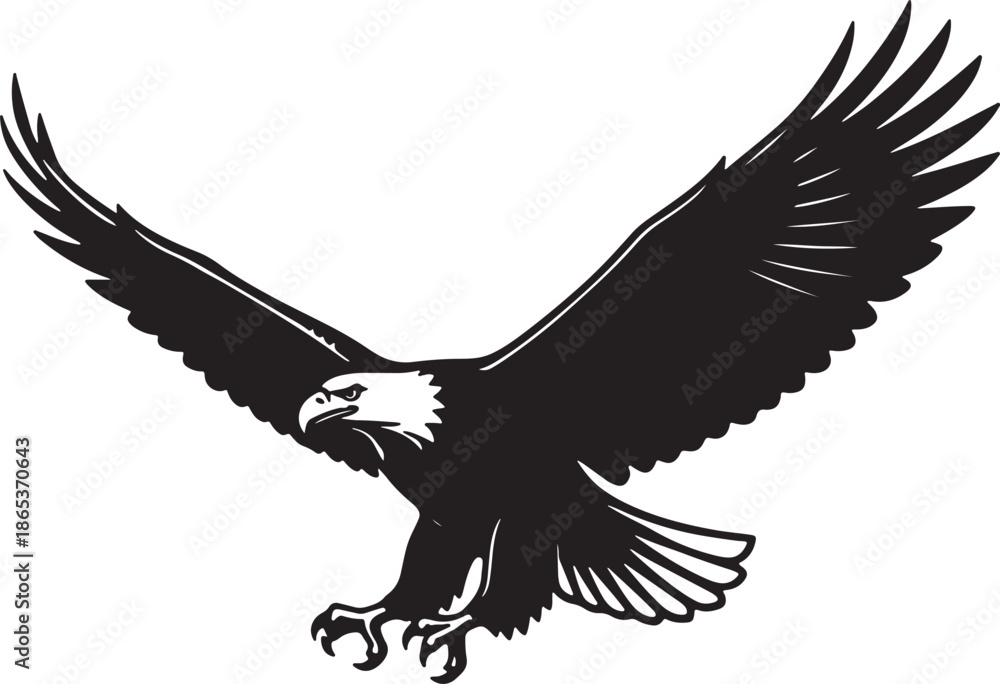 Fototapeta premium Black and white eagle with wings spread in flight also transparent background bird