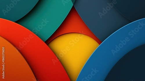 カラフルな曲線と奥行きを持つ抽象的なレイヤー構造