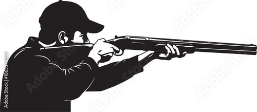 Silhouette of a Person Holding a Long Gun with a Cap also transparent background rifle