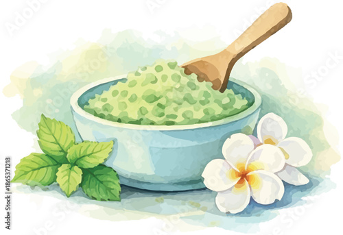 Green Mint Sugar Body Scrub in Blue Bowl