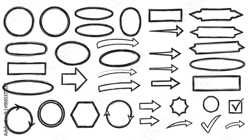 Collection of geometric shapes and icons isolated on transparent background