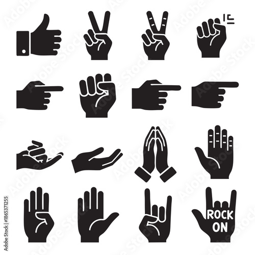 Collection of hand gesture signs isolated on transparent background