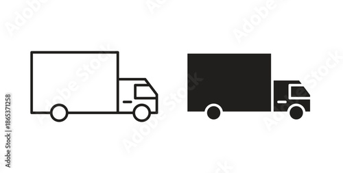 Delivery van icons illustration, editable stroke, flat design style isolated on white