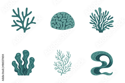 Coral Reef Marine Plants Collection in Blue and Green