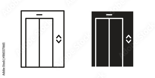 Elevator icons illustration, editable stroke, flat design style isolated on white