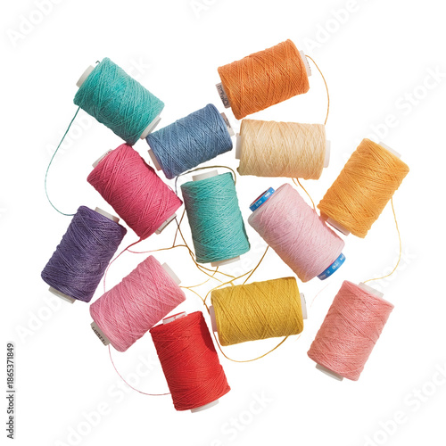 Different Colors of Thread Are Arranged in a Random Pattern on a Light Backgr...