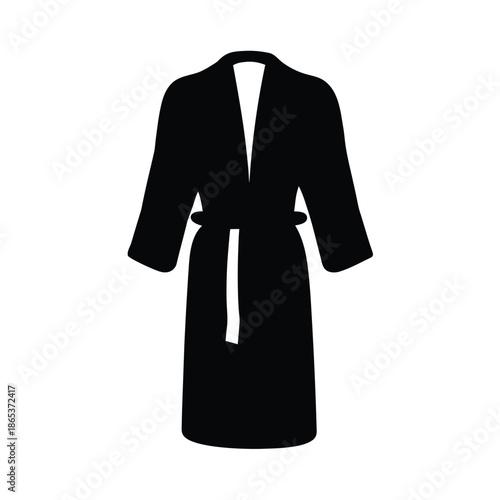 Simple black silhouette illustration of a bathrobe with a tie belt