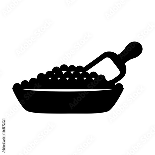 Black and White Vector Image of Caviar with Spoon in a Bowl