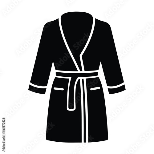 Minimalist icon of a black bathrobe with a white waist tie