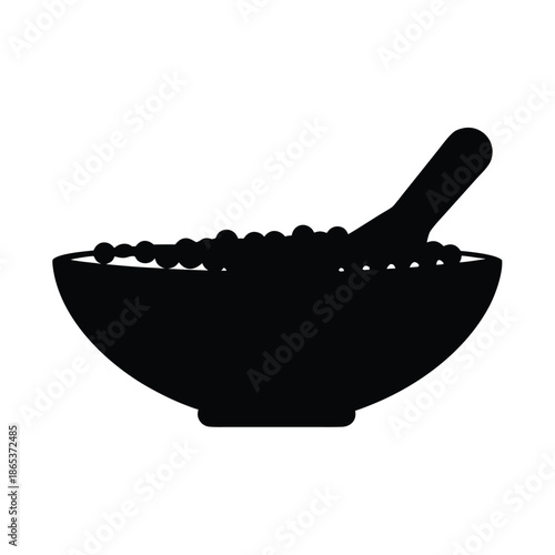 Stylized Mortar and Pestle Illustration in Silhouette, Herbal Remedy Concept