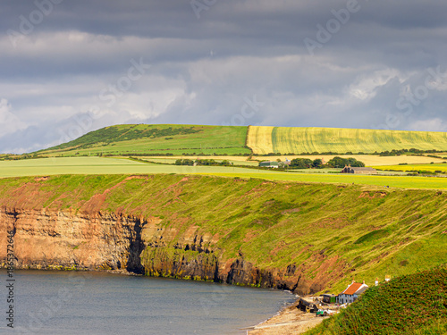 Saltburn by the Sea coastline with cliffs and rural fields