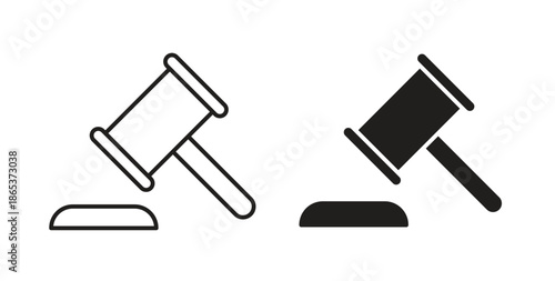 Gavel icons illustration, editable stroke, flat design style isolated on white