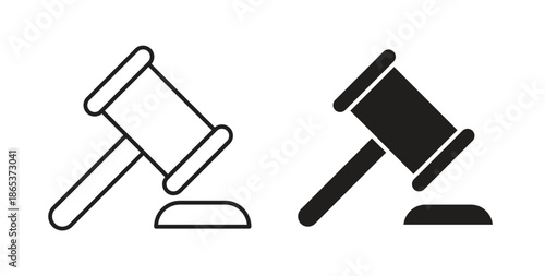 Gavel icons illustration, editable stroke, flat design style isolated on white