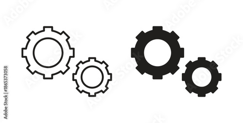 Gears icons illustration, editable stroke, flat design style isolated on white