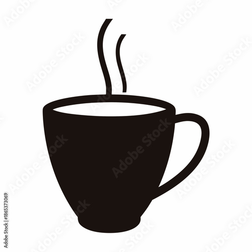 Silhouette of a steamy cup of coffee or tea, with white background