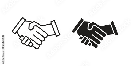 Handshake icons illustration, editable stroke, flat design style isolated on white
