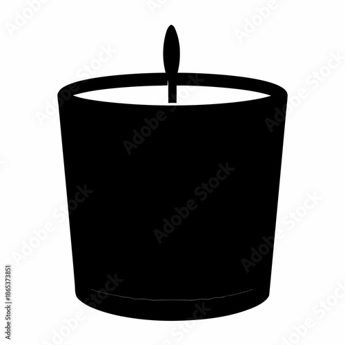 Black silhouette illustration of a cylindrical candle with a lit wick