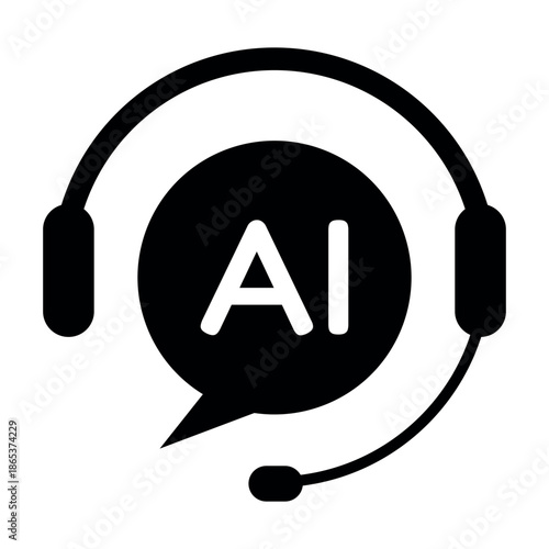 AI customer support headset icon with speech bubble symbol for chatbot help desk automation technology concept for web interface app UI UX design and customer service solutions