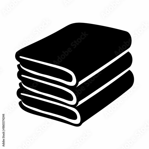 Stylized image of neatly folded towels or fabric stacked in black