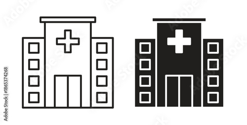 Hospital icons illustration, editable stroke, flat design style isolated on white