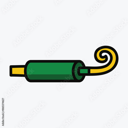 Green and yellow party blower or noise maker icon, Festival celebration.