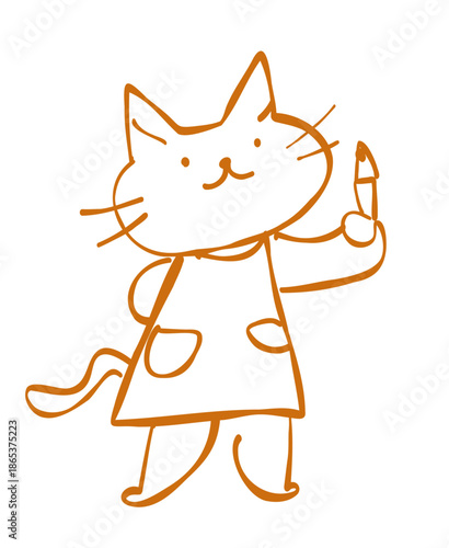 えんぴつを持つねこの先生のイラスト