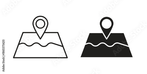 Map icons illustration, editable stroke, flat design style isolated on white
