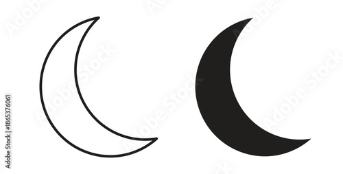 Moon icons illustration, editable stroke, flat design style isolated on white