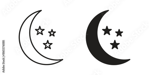 Moon icons illustration, editable stroke, flat design style isolated on white