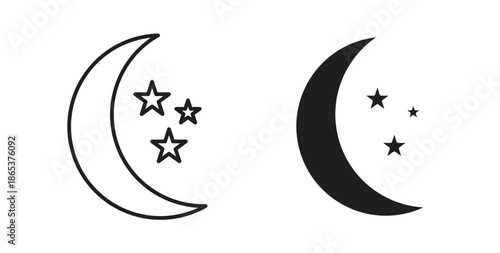 Moon stars icons illustration, editable stroke, flat design style isolated on white
