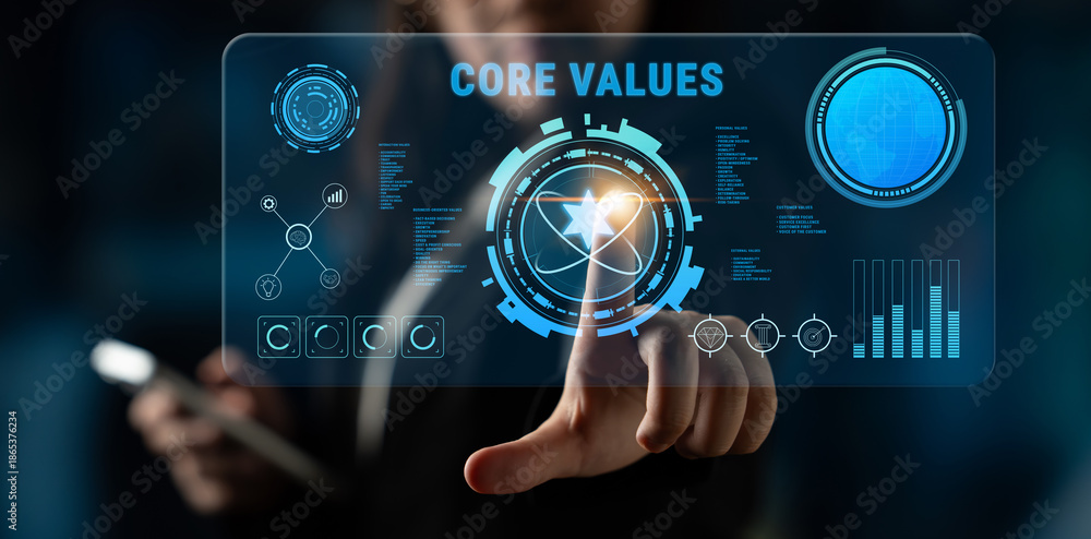 Fototapeta premium A concept of corporate core values and business ethics. These principles guide the company culture, mission, and vision for long term success. Motif