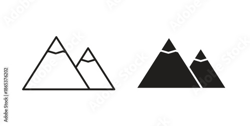 Mountain icons illustration, editable stroke, flat design style isolated on white