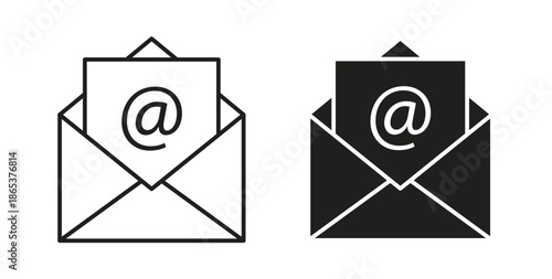 Open email icons illustration, editable stroke, flat design style isolated on white
