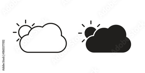 Partially cloudy icons illustration, editable stroke, flat design style isolated on white