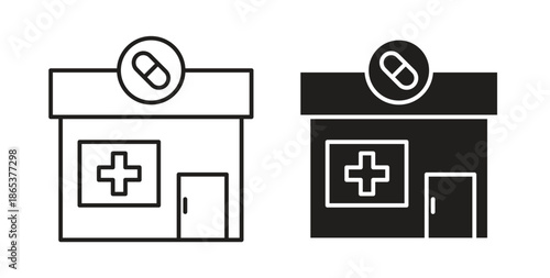 Pharmacy icons illustration, editable stroke, flat design style isolated on white