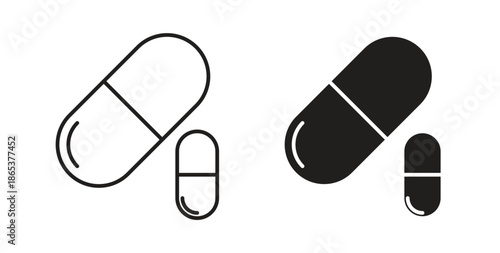 Pill icons illustration, editable stroke, flat design style isolated on white