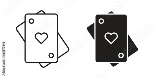 Playing cards icons illustration, editable stroke, flat design style isolated on white