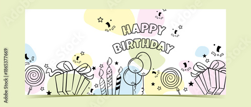 Simple minimalist birthday banner. Children happy birthday card