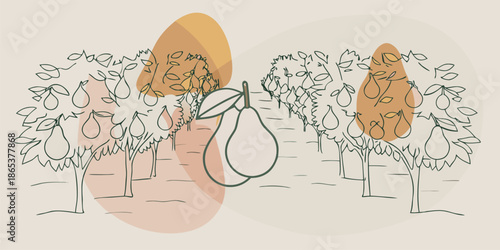 Autumn Orchard with Ripe Pears and Golden Leaves