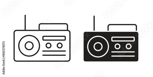 Radio icons illustration, editable stroke, flat design style isolated on white