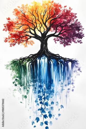 abstract tree with colorful splashes