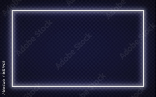 Glowing white neon rectangle with soft purple shine, ideal for modern digital interfaces or nightlife design.